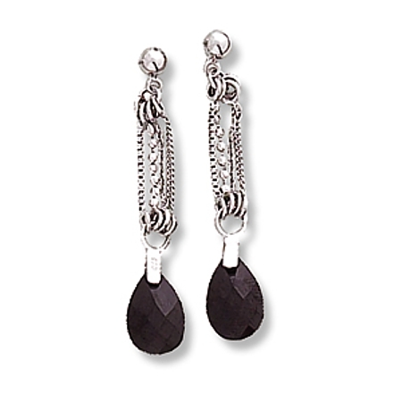 Black Faceted CZ Teardrop Multichain Earrings - Click Image to Close